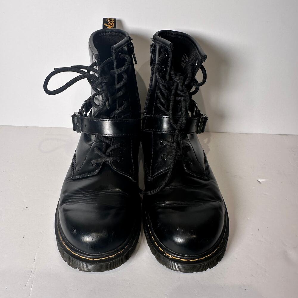 Dr. Martens 1460 Black Patent Leather Lace Up Combat Boots Harness Ladies 7